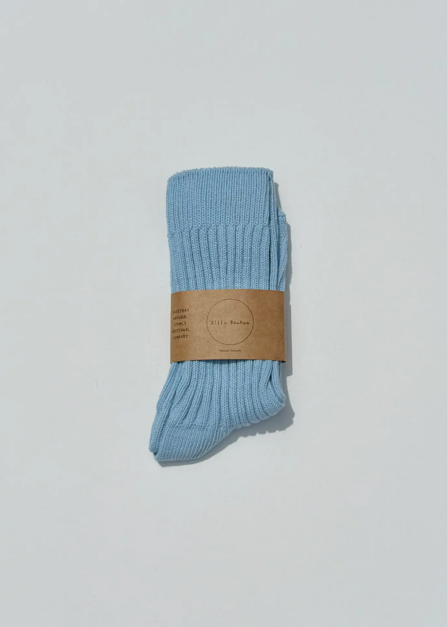 Ribbed cotton high socks, light blue
