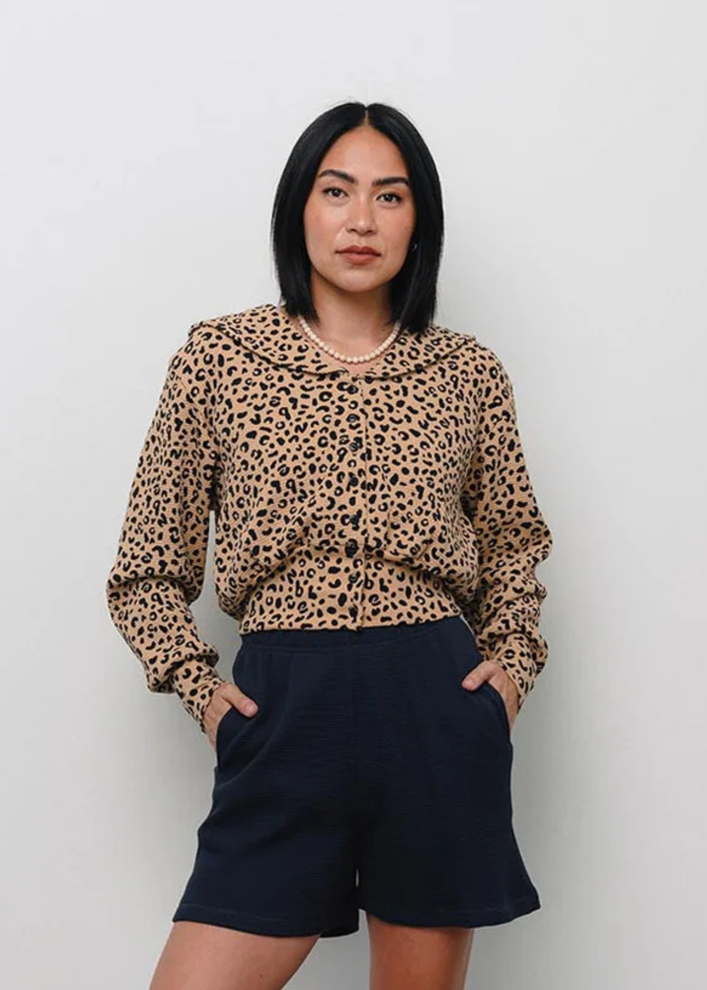Waffle sailor cardigan, leopard