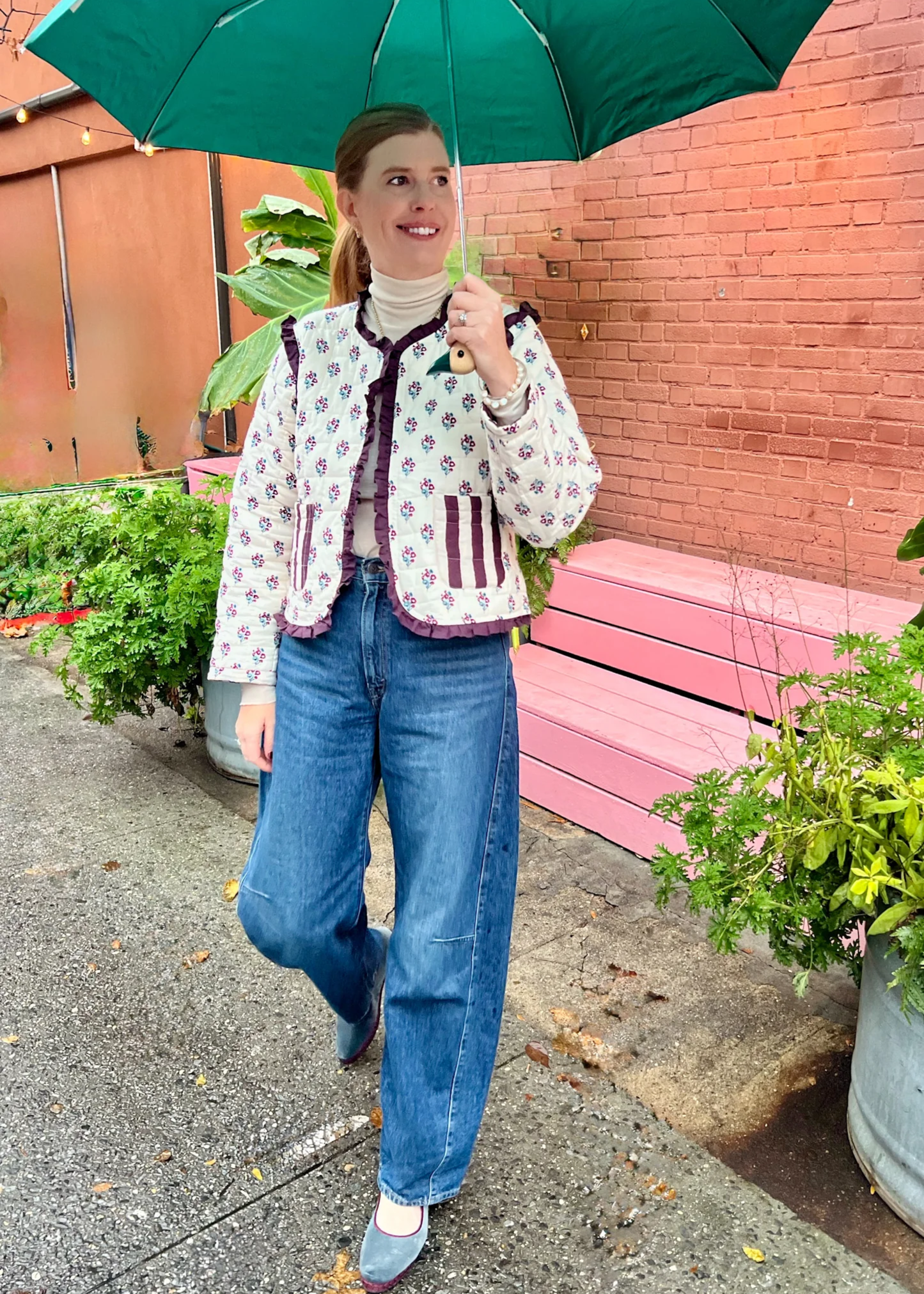 Emmie Jacket, burgundy stripe / cream vintage floral