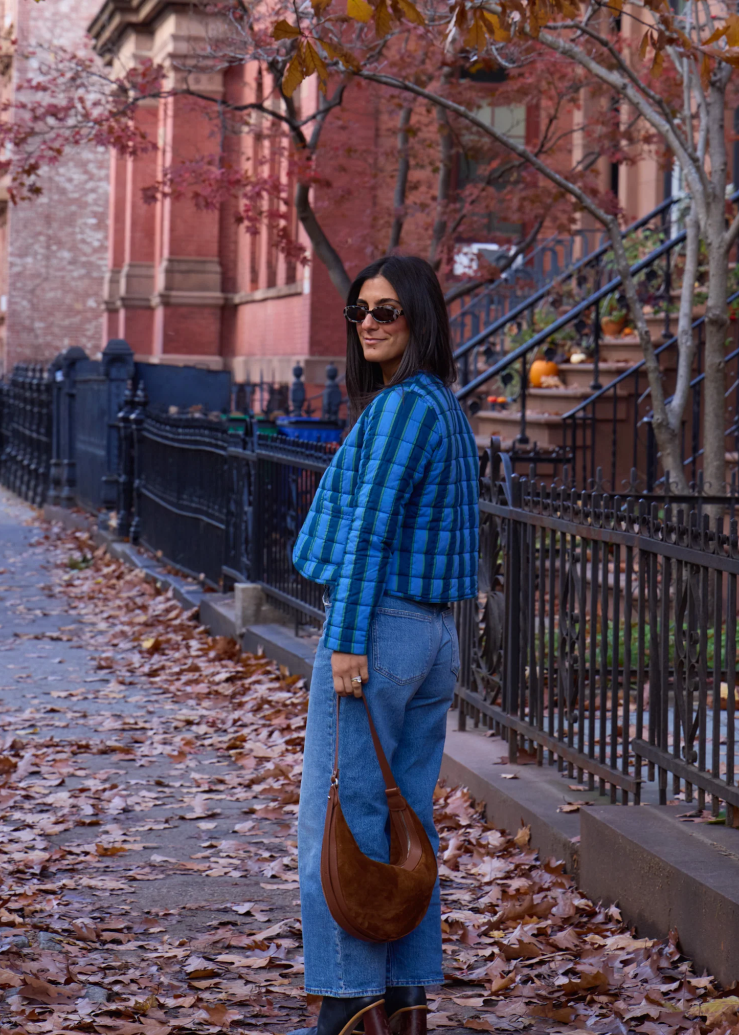 Ashley Jacket, green ditsy / blue stripe