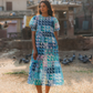 Lara dress, blue and green geo
