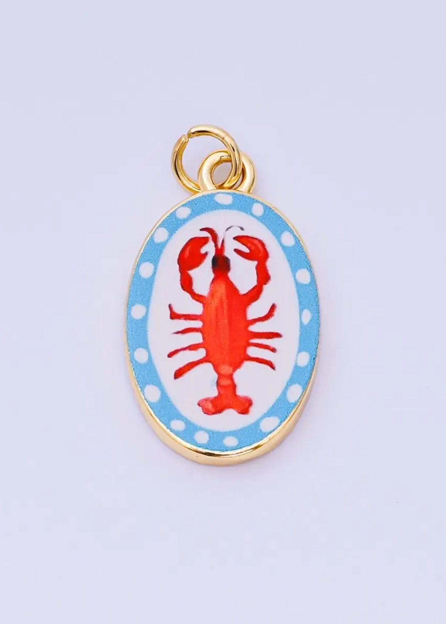 Enamel red lobster oval charm