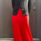Cashmere flared rib skirt, red