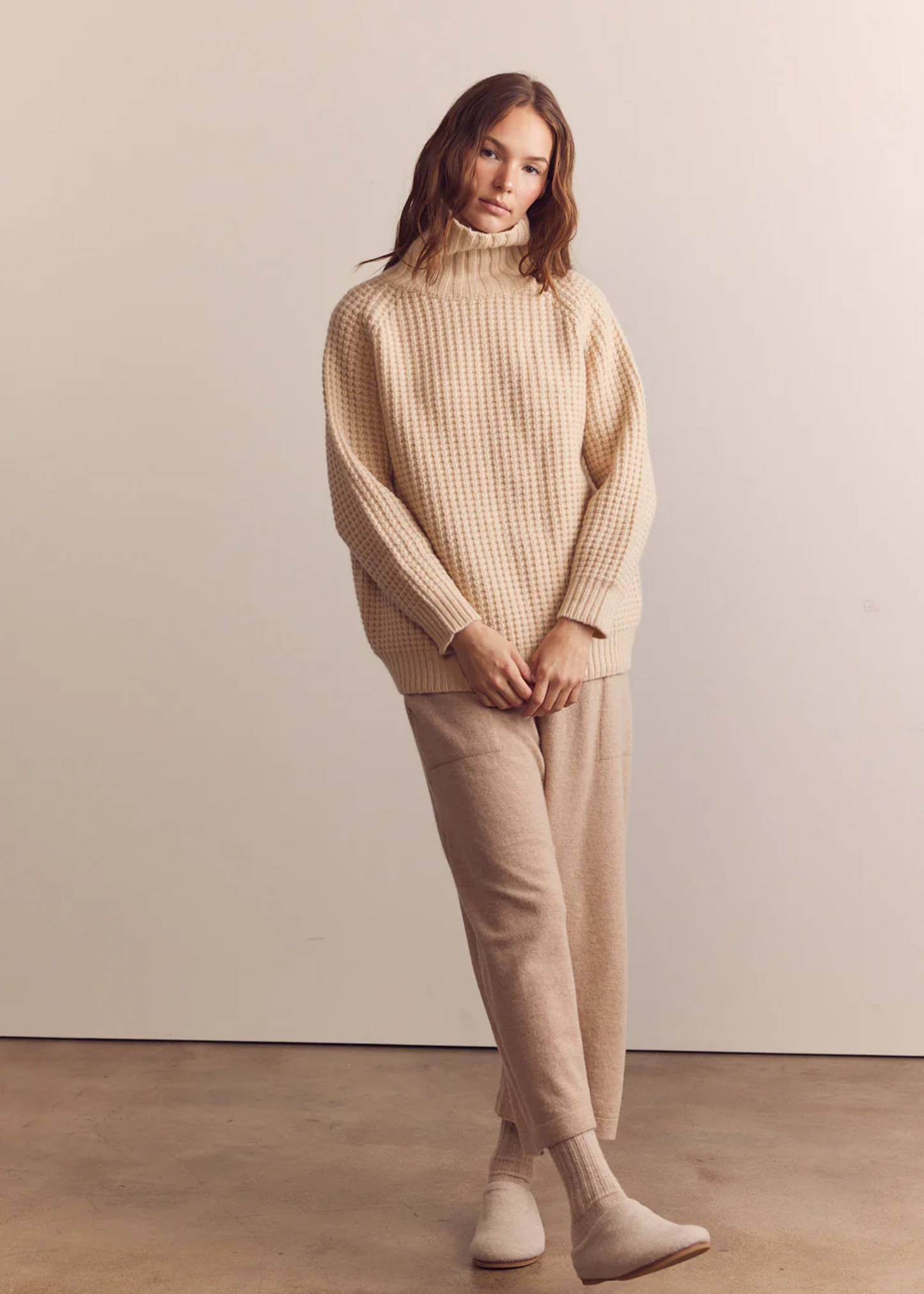 Wool turtleneck waffle sweater