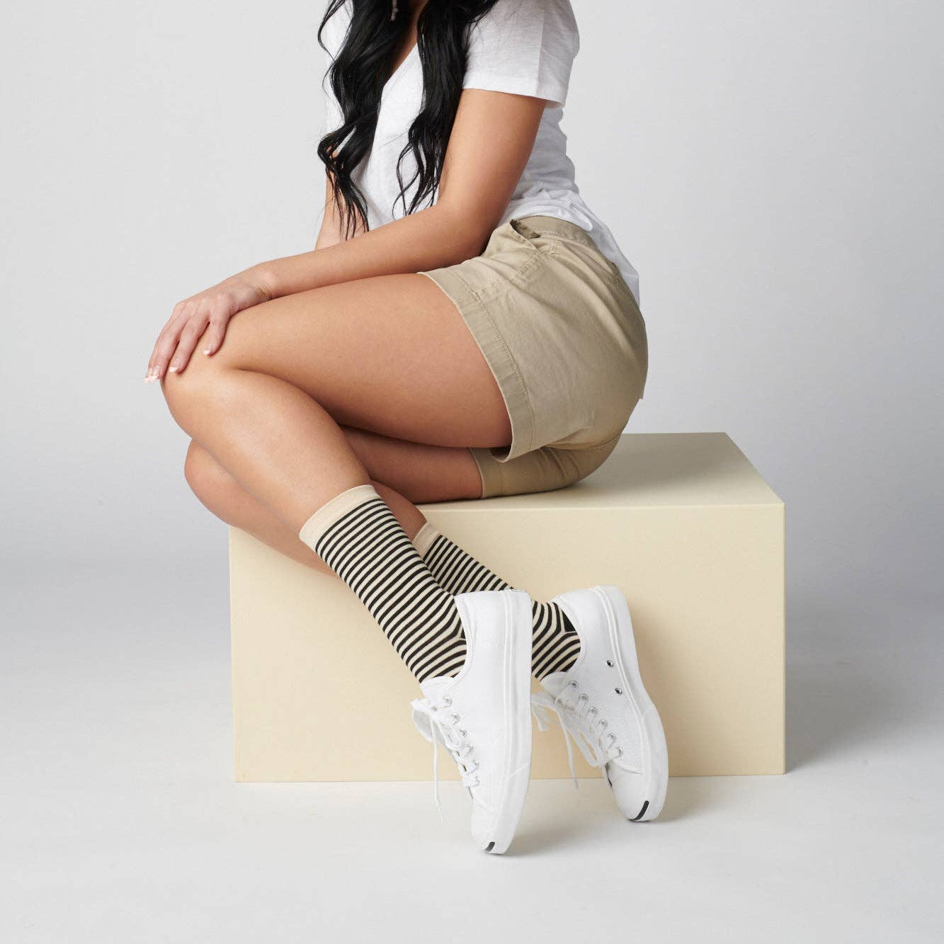Cole Black and White Striped Crew Socks