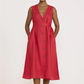V-neck midi dress, red