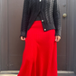 Cashmere flared rib skirt, red
