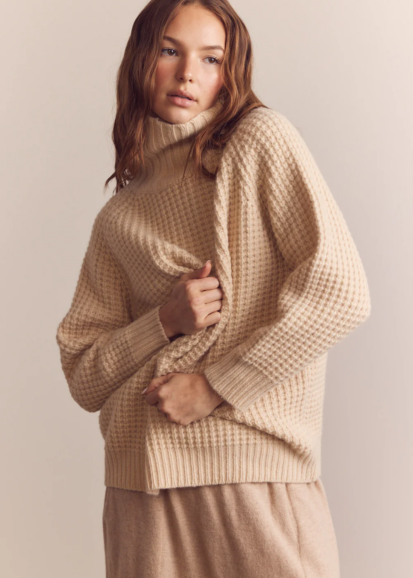 Wool turtleneck waffle sweater