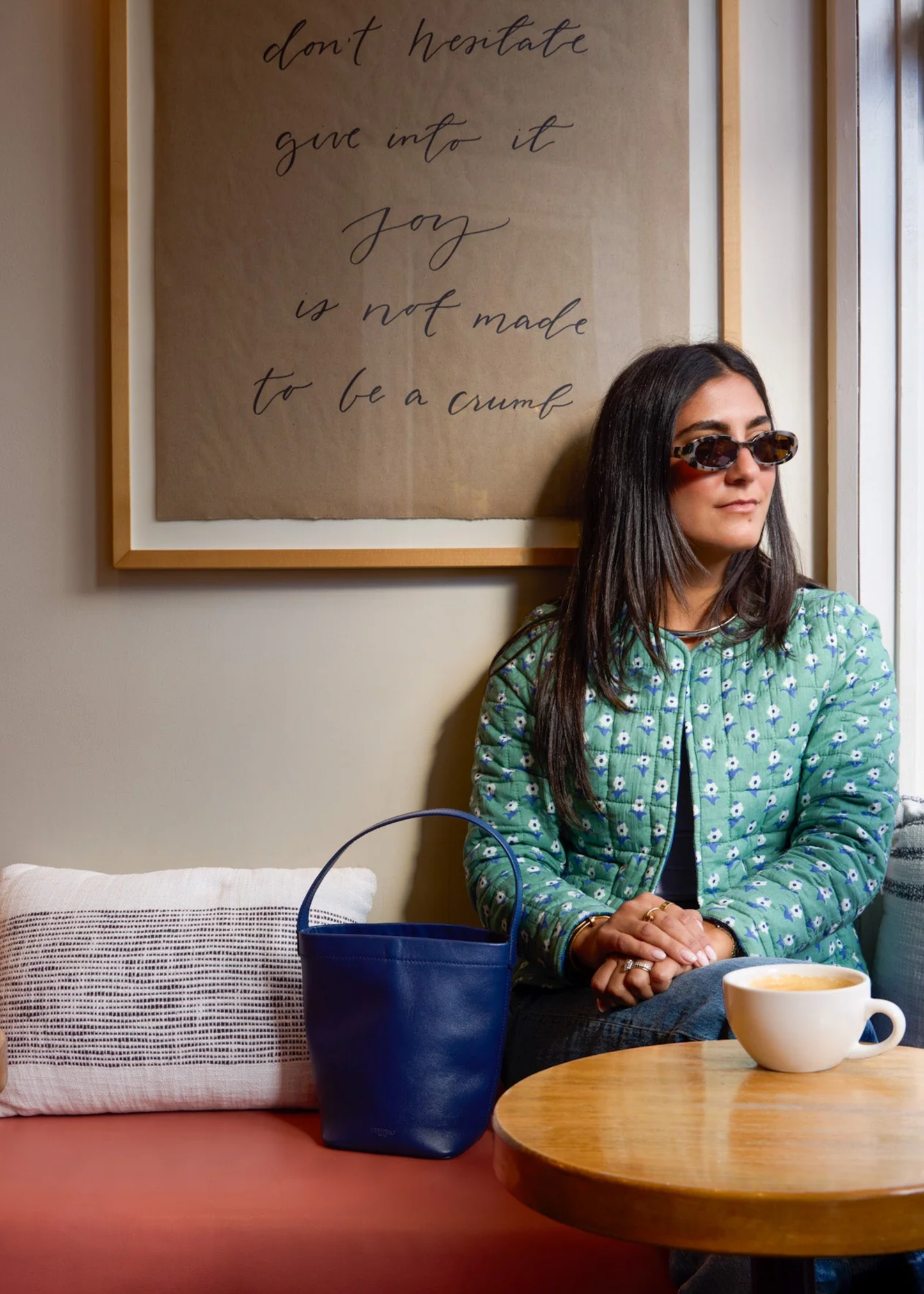 Ashley Jacket, green ditsy / blue stripe