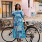 Lara dress, blue and green geo