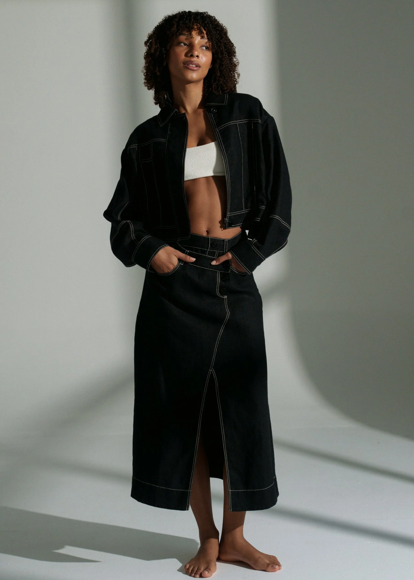 Wes linen jacket, black