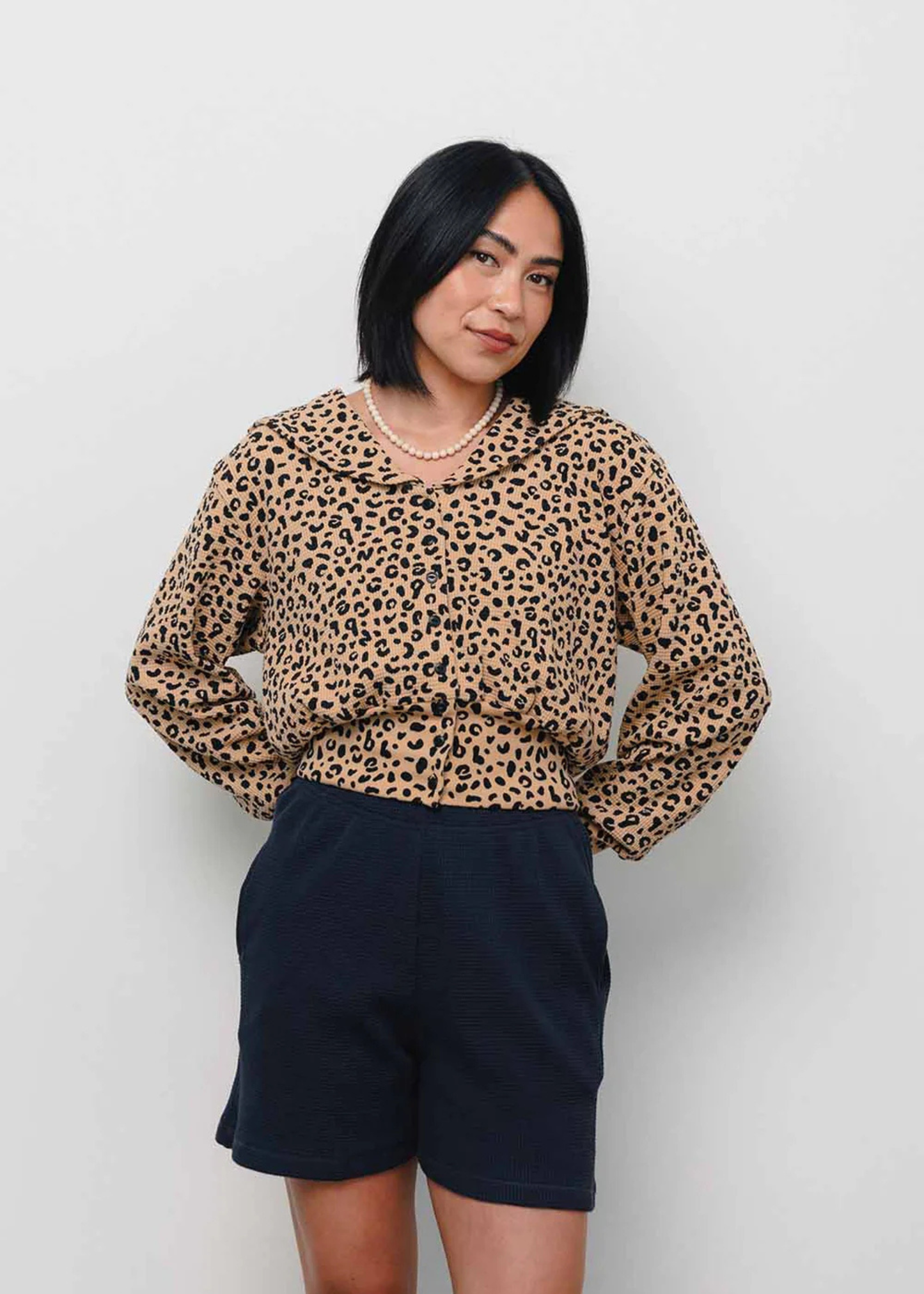 Waffle sailor cardigan, leopard