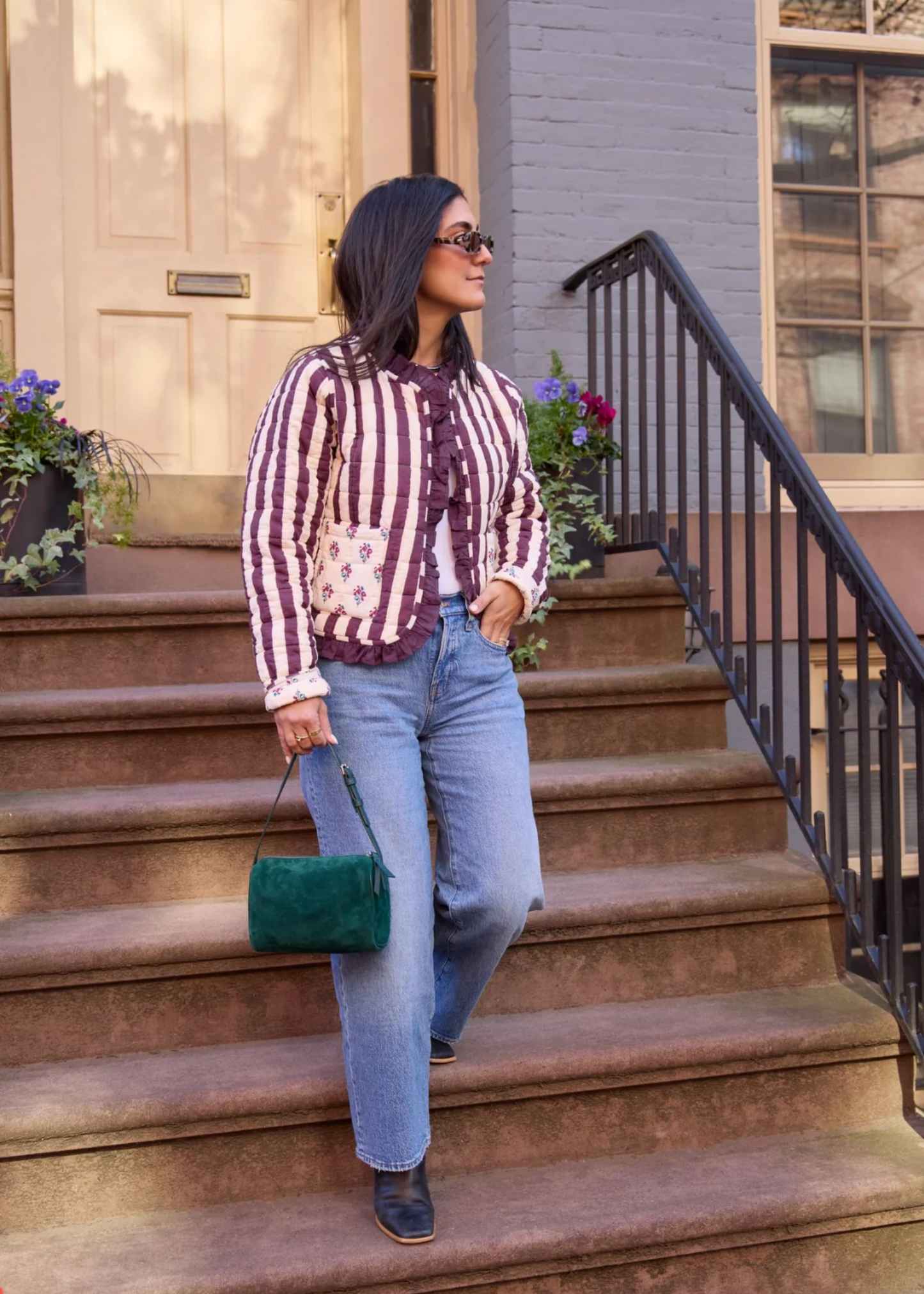 Emmie Jacket, burgundy stripe / cream vintage floral