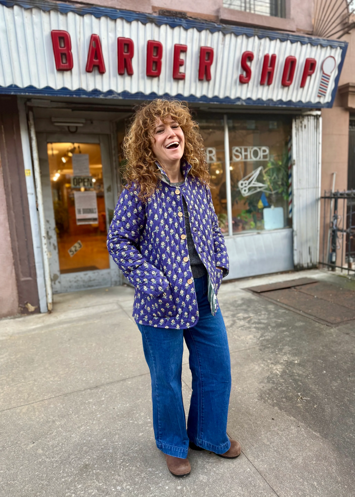 Zara Jacket, navy and green floral
