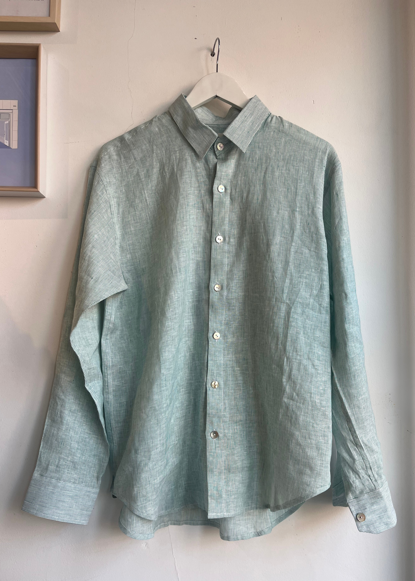 Oversized button down, green stripe