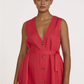 V-neck midi dress, red