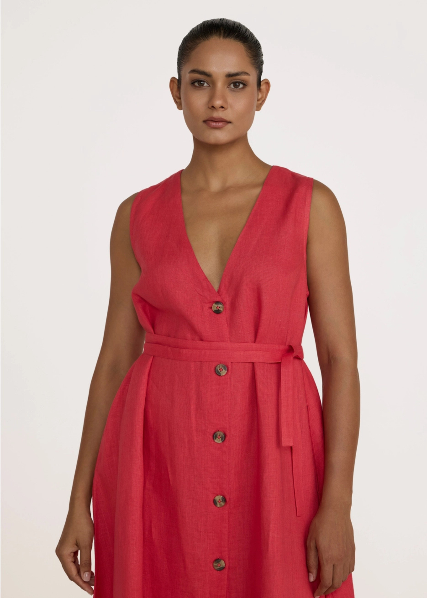 V-neck midi dress, red