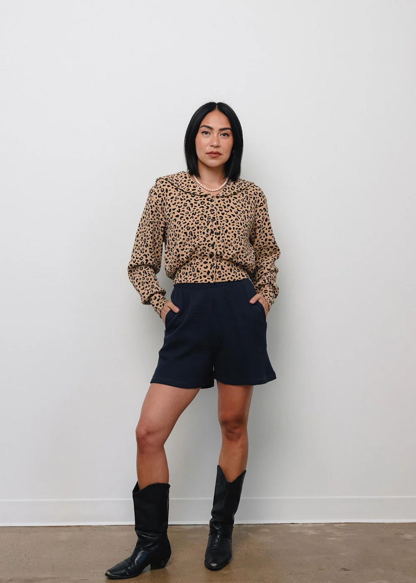 Waffle sailor cardigan, leopard