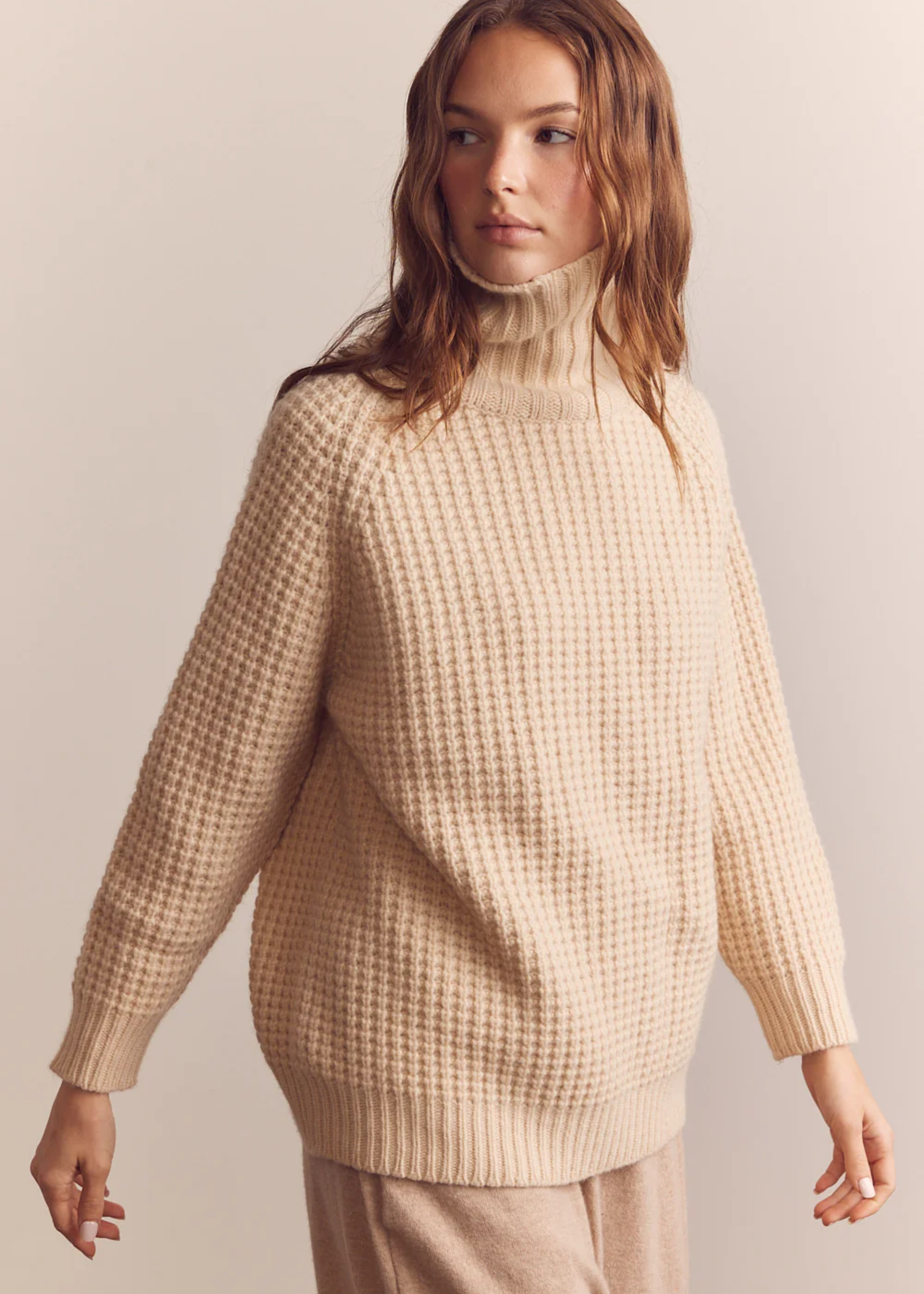 Wool turtleneck waffle sweater