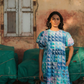 Lara dress, blue and green geo