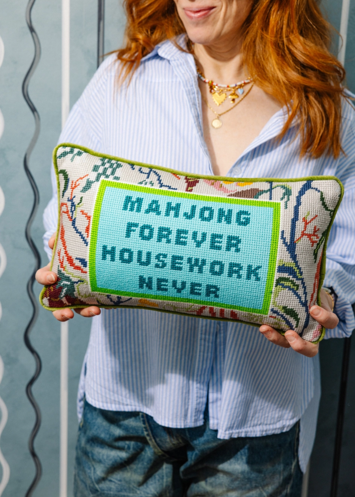 Mahjong needlepoint pillow