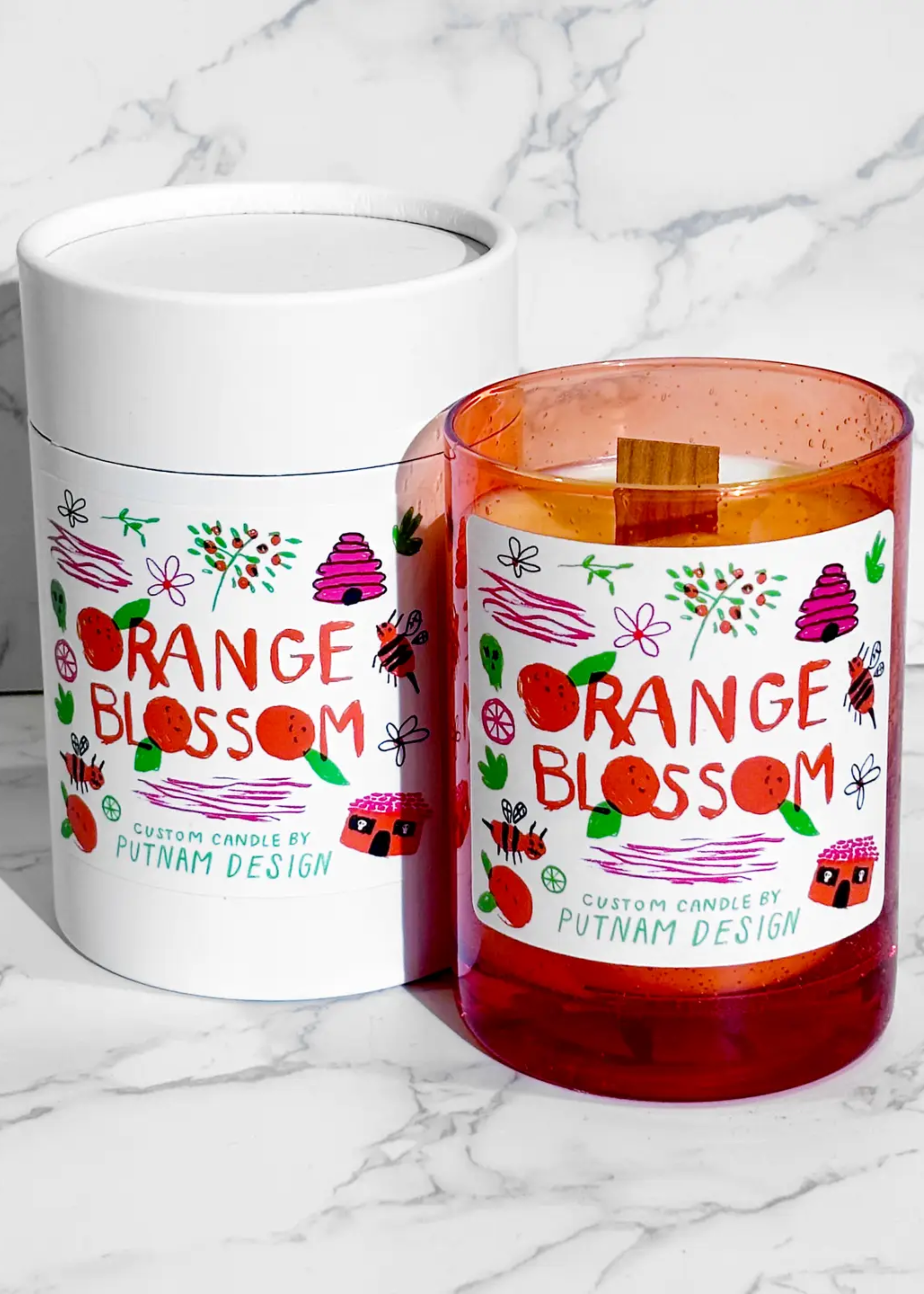 Orange blossom wooden wick candle