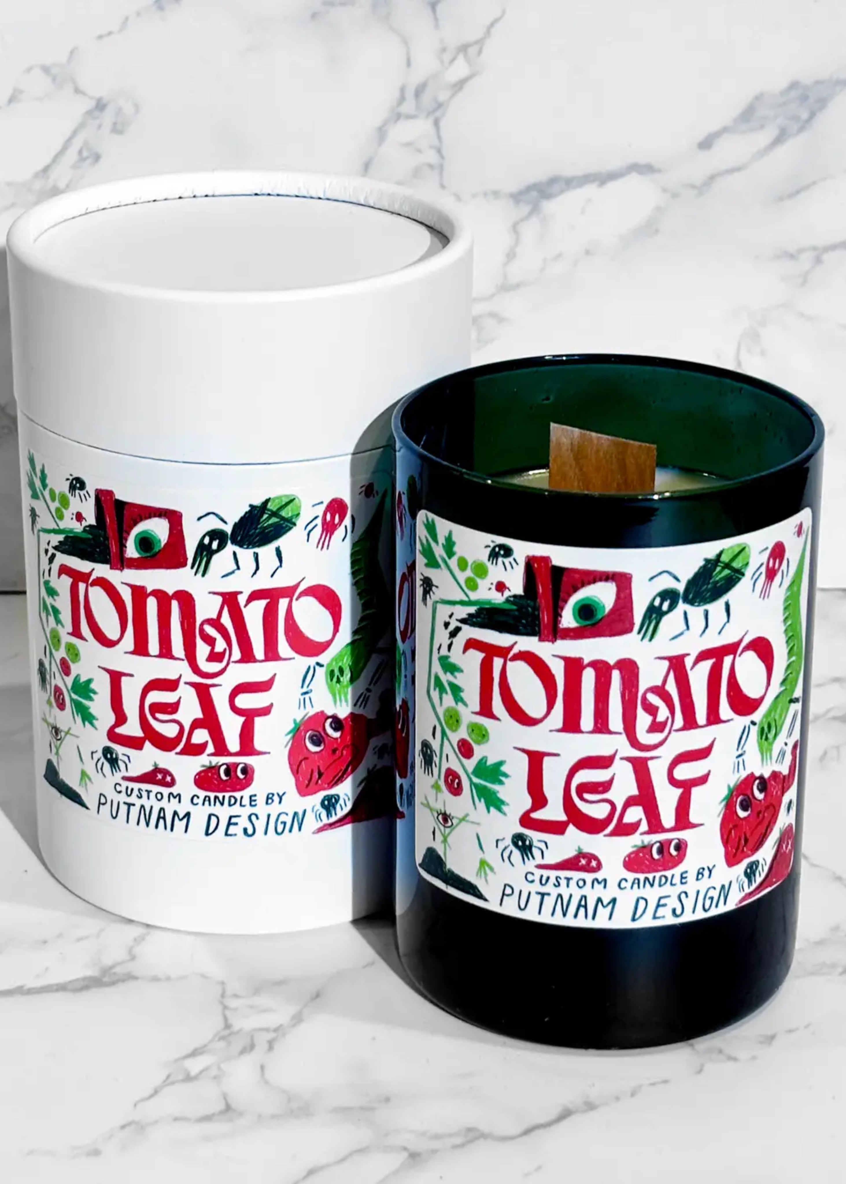 Tomato leaf wooden wick candle