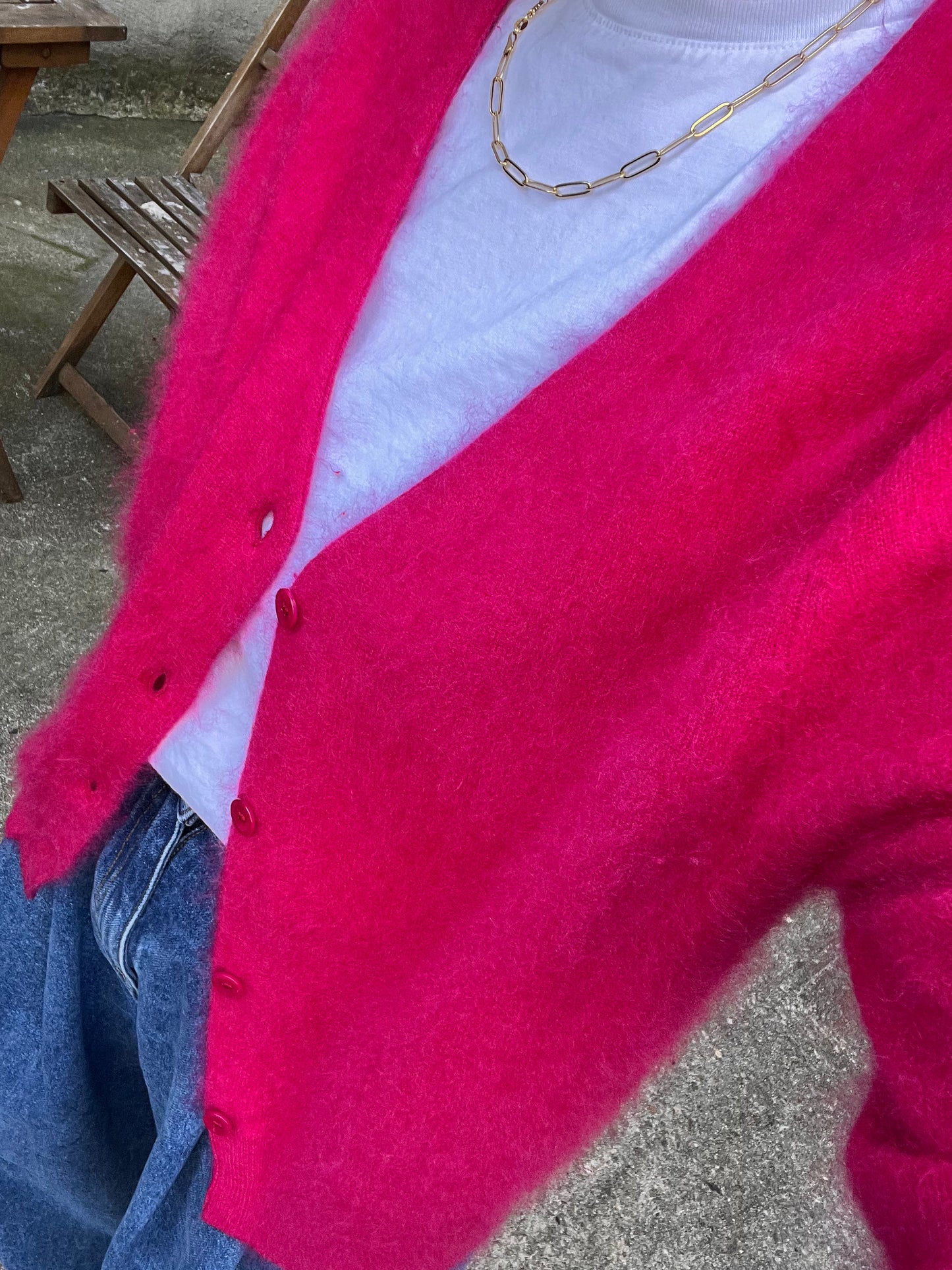 Cashmere brushed v-neck cardigan, hot pink