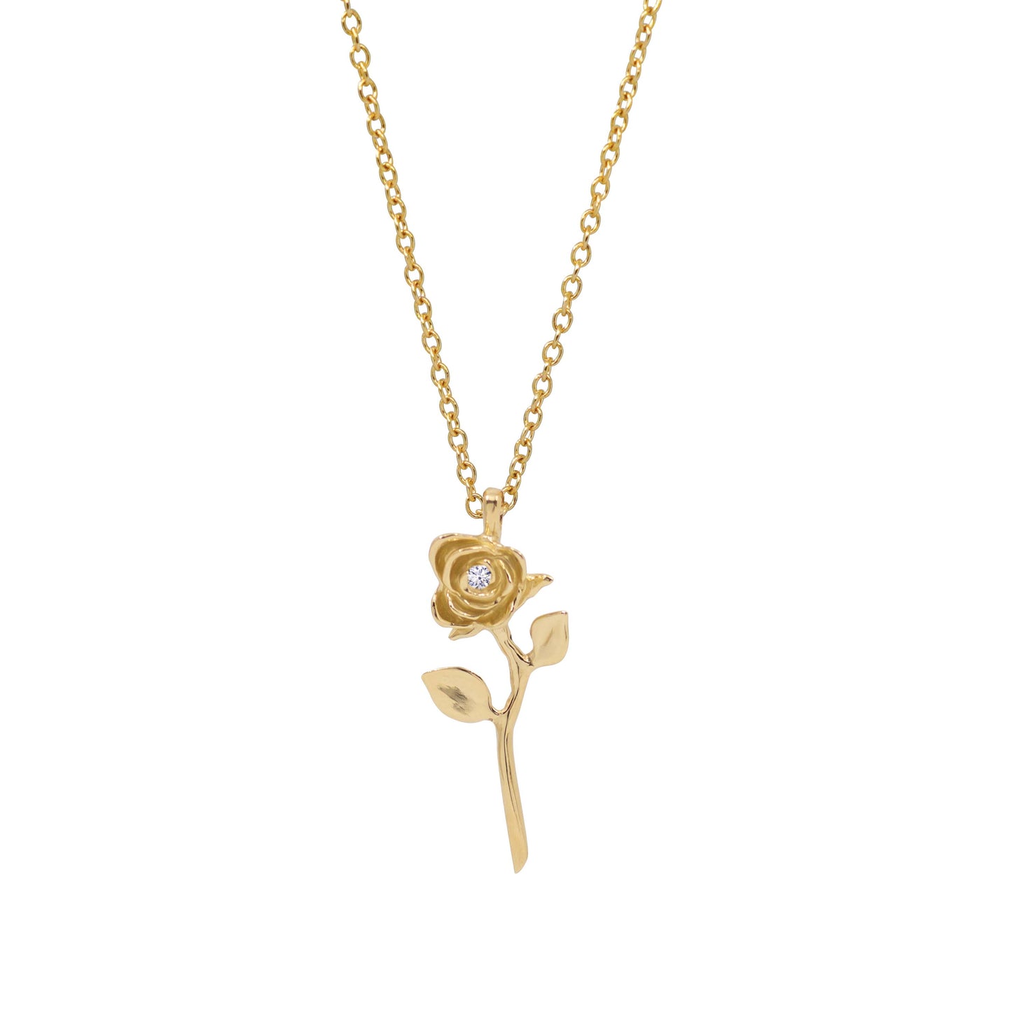 Devotion rose necklace, 14k yellow gold