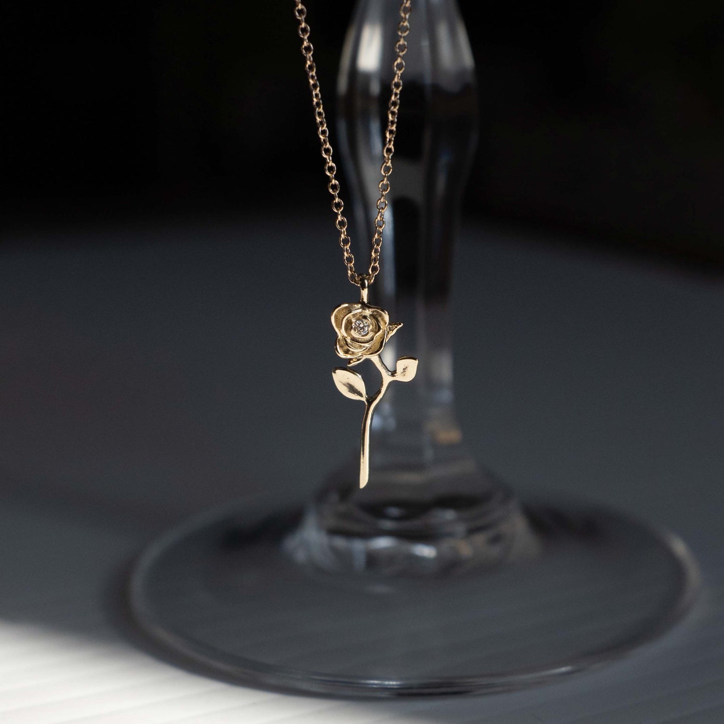 Devotion rose necklace, 14k yellow gold