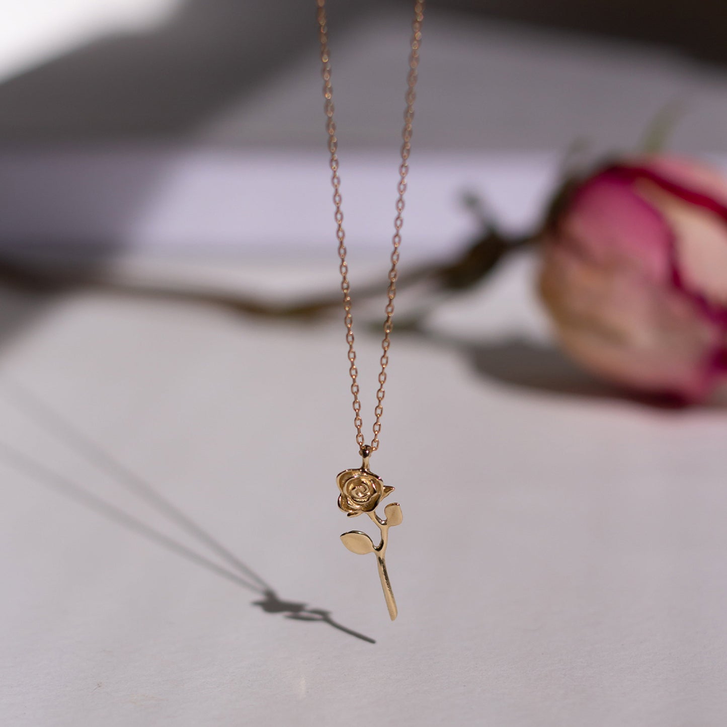 Devotion rose necklace, 14k yellow gold