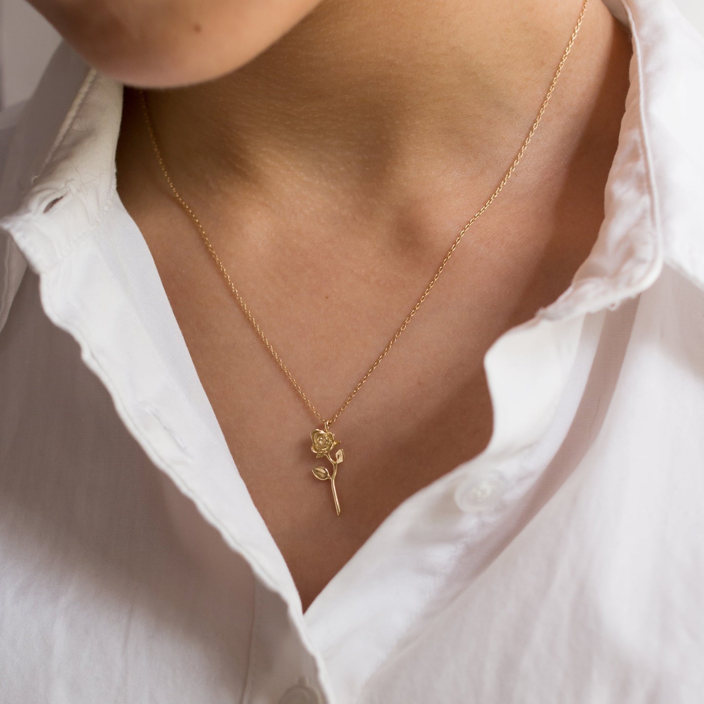Devotion rose necklace, 14k yellow gold