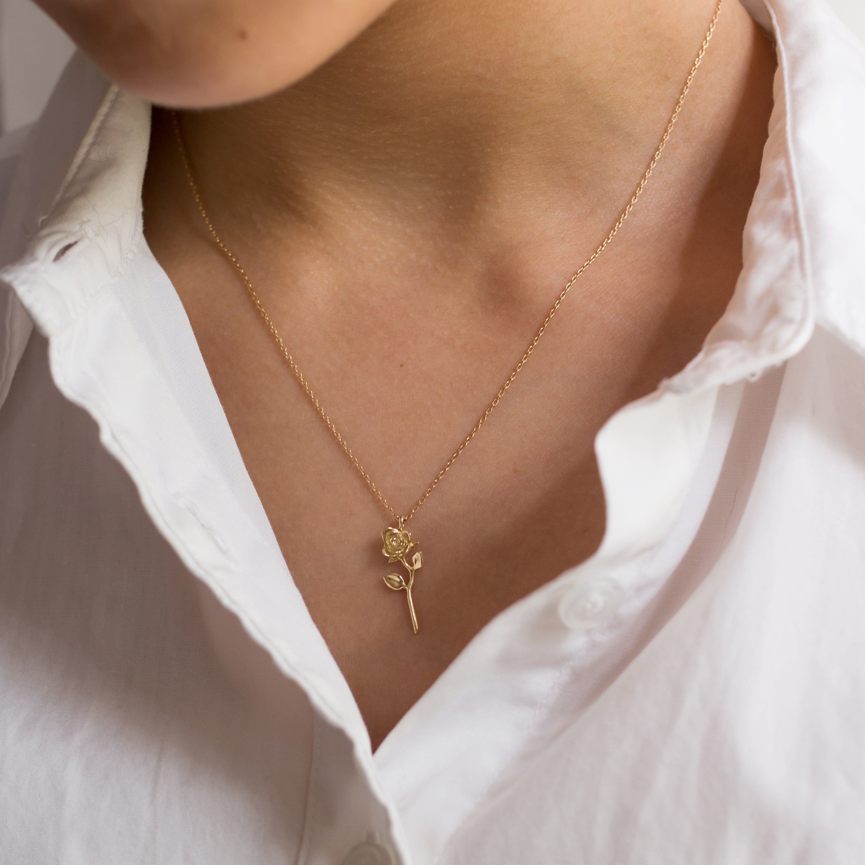 Devotion rose necklace, 14k yellow gold