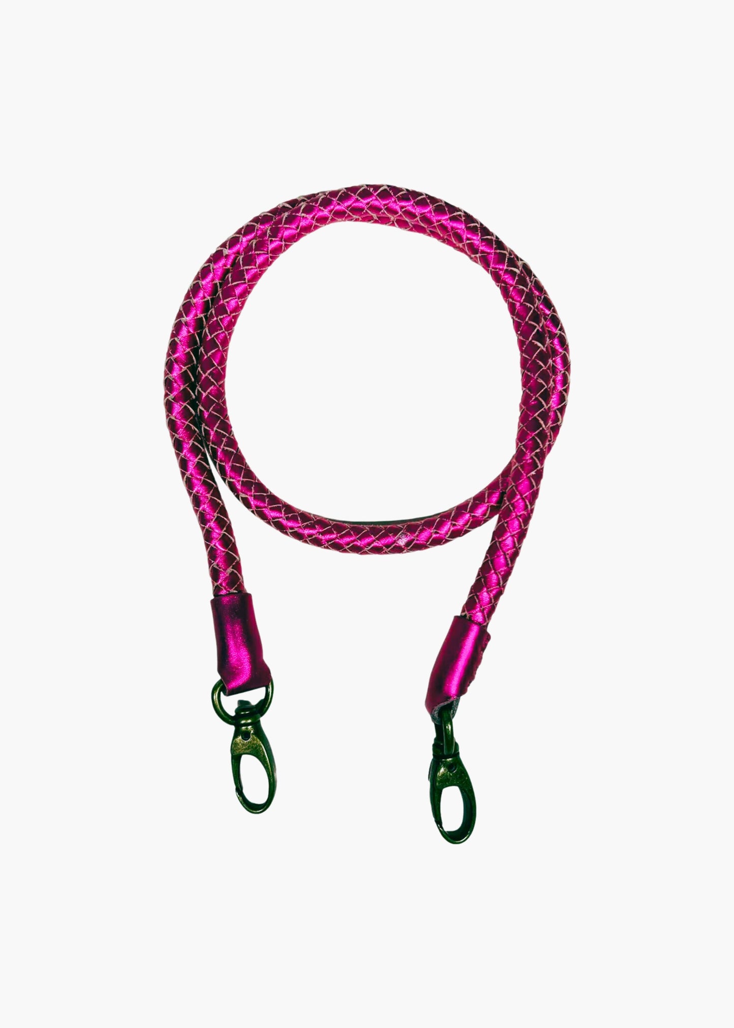 Metallic pink hand-braided leather strap