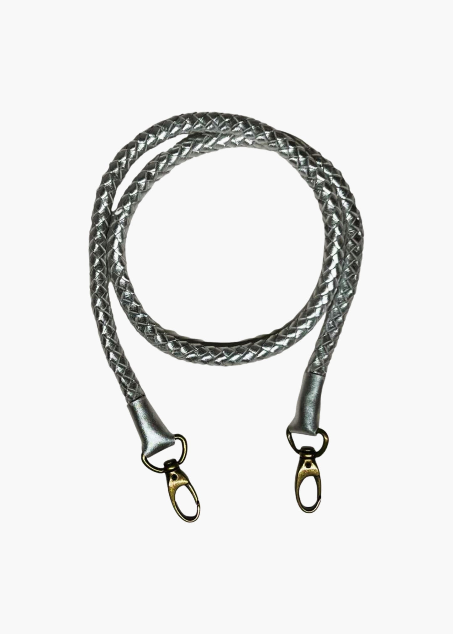 Silver hand-braided leather strap