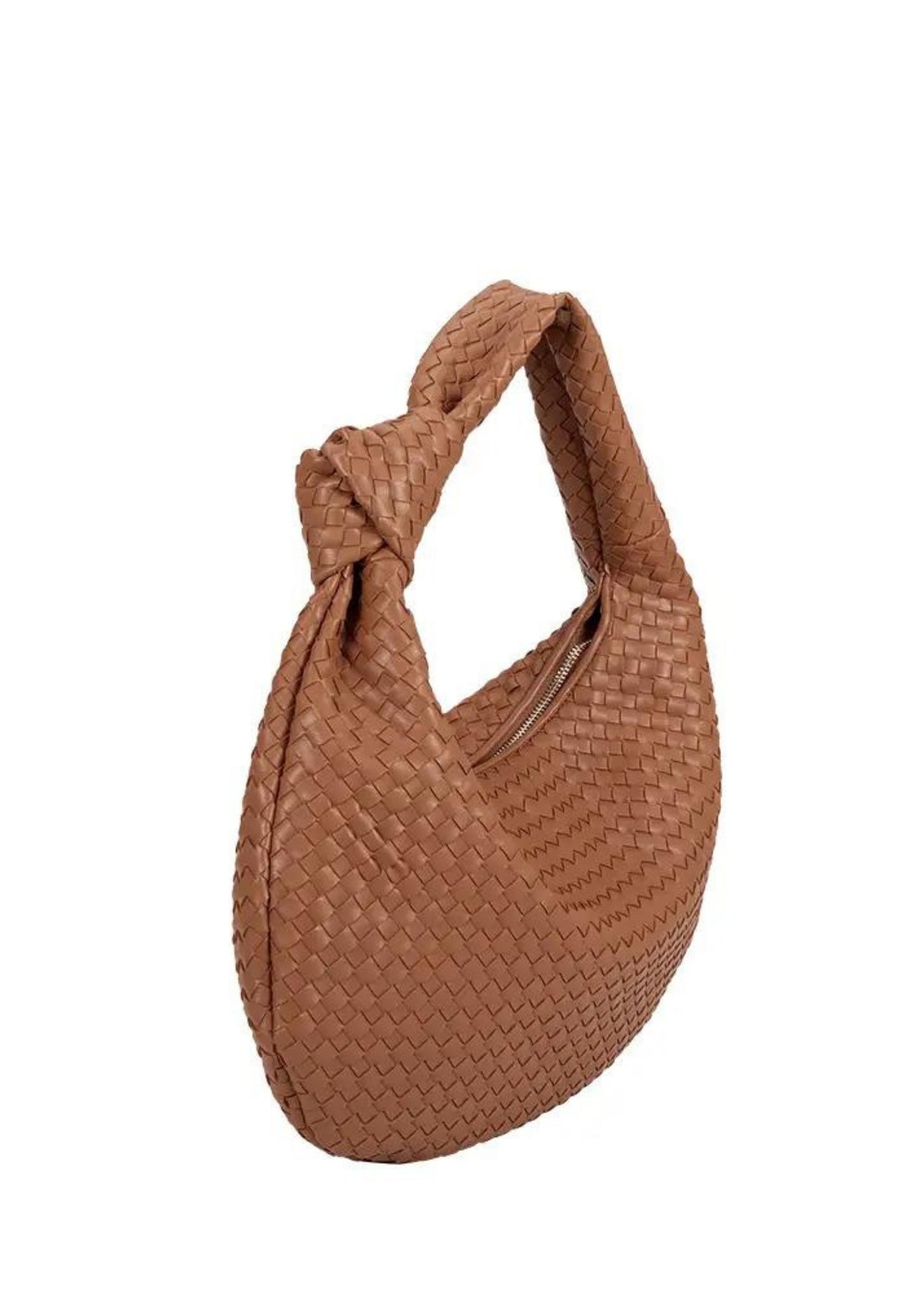 Khaki Brigitte Large Vegan Leather Woven Hobo Bag