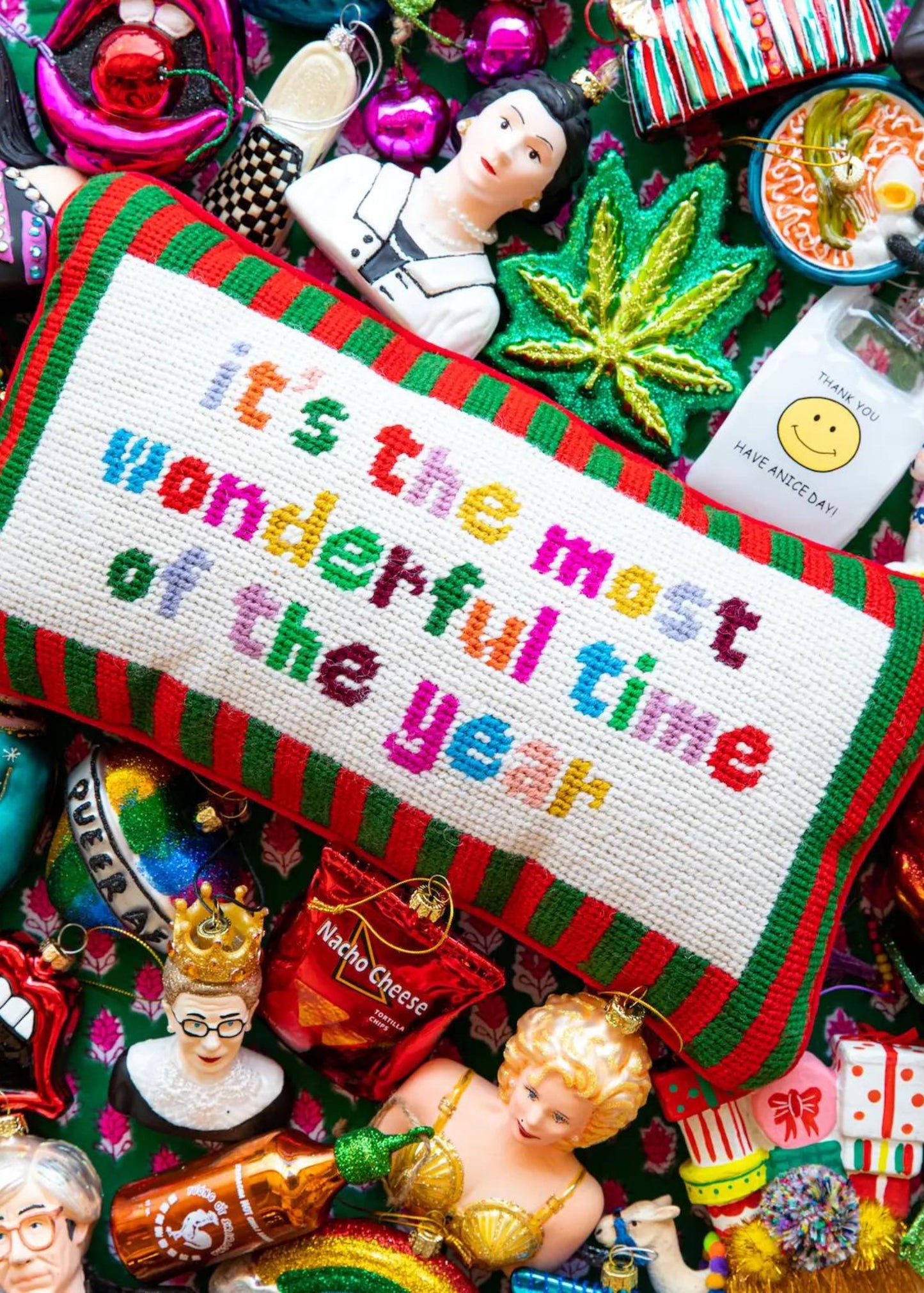 Needlepoint pillow, most wonderful time of year
