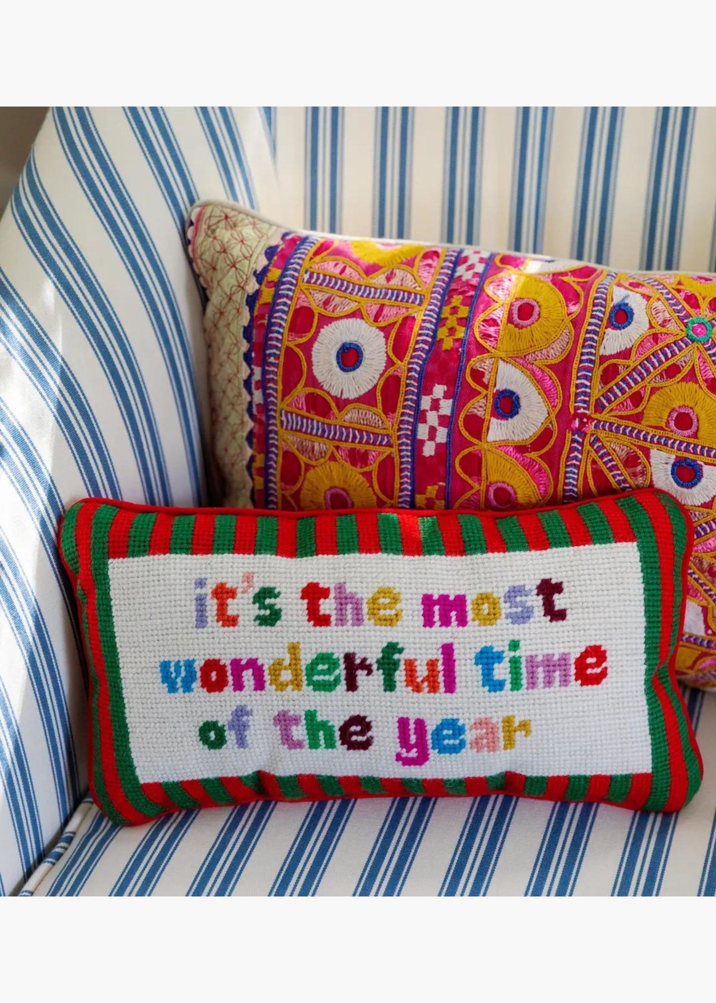 Needlepoint pillow, most wonderful time of year