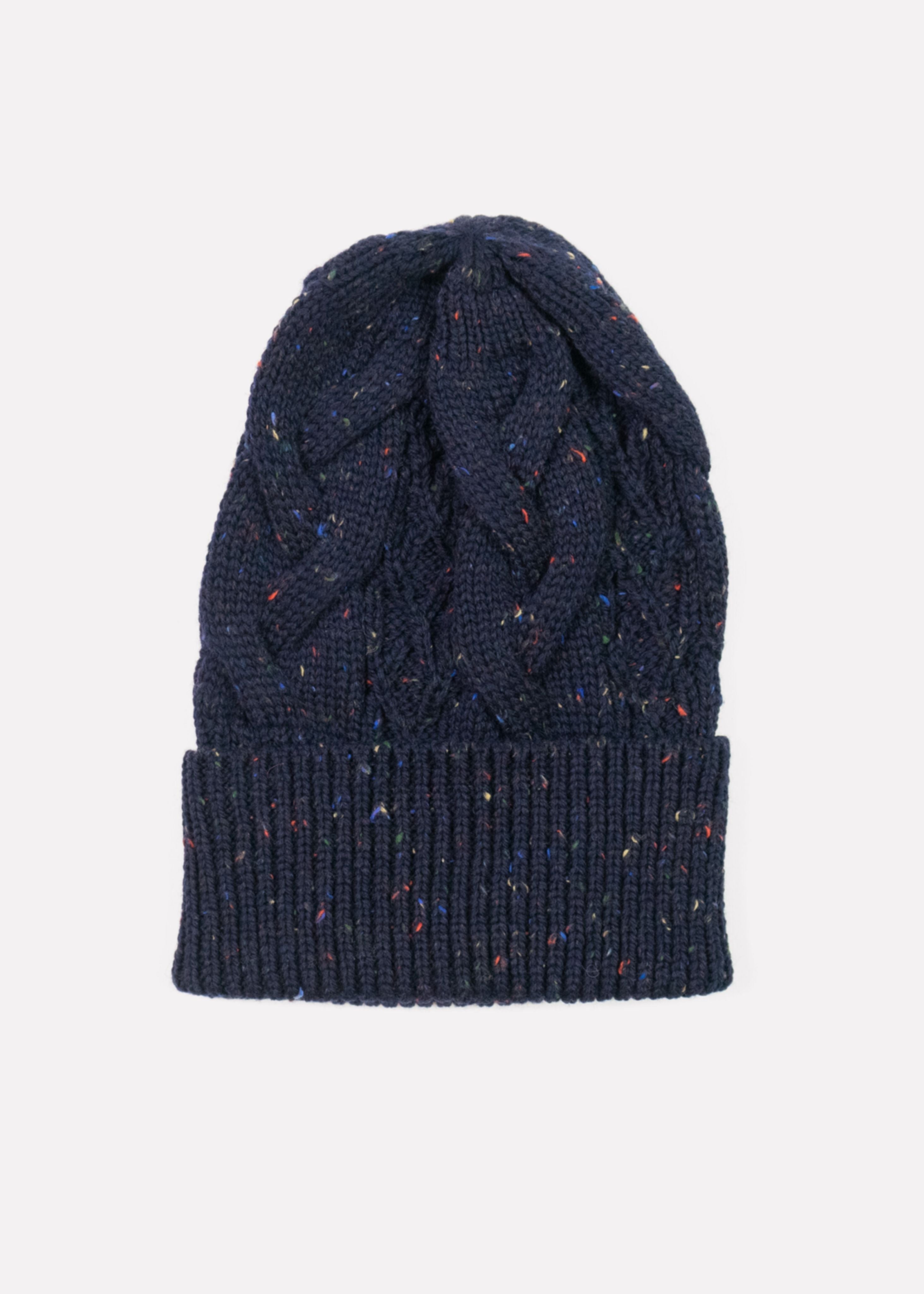 Cable knit hat, speckled navy